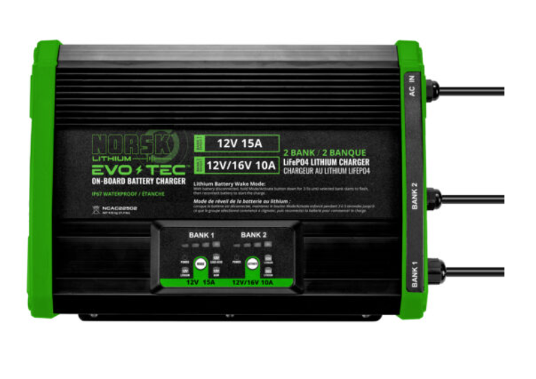 EVO-TEC™ 12V+12V/16V – 2 Bank Selectable On-Board Charger – Norsk
