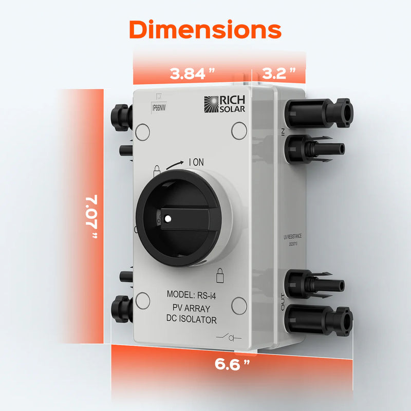 Rich Solar PV DC Quick Disconnect Switch | Solar Array DC Quick Disconnect Switch | 1500 Volt 32 Amp | 4 Pole 2 Strings | Easy to Install