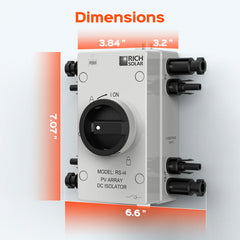 Rich Solar PV DC Quick Disconnect Switch | Solar Array DC Quick Disconnect Switch | 1500 Volt 32 Amp | 4 Pole 2 Strings | Easy to Install