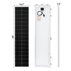 MEGA 130 SLIM | 130 Watt Slim Solar Panel | Compact 12V Narrow Panel for Vans, Campers, Boats | UL Certified BACKORDER