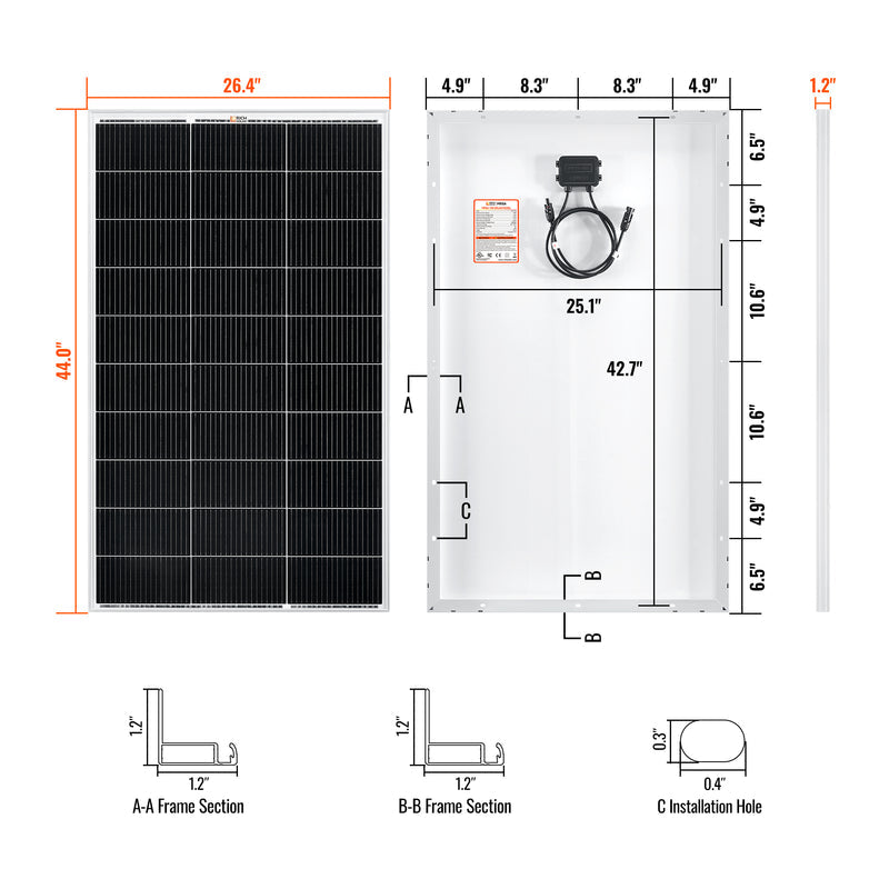 MEGA 150 | 150 Watt Solar Panel | Lightweight 12V Off-Grid Solar Panel for RVs, Cabins, Boats | 25-Year Output Warranty | UL Certified