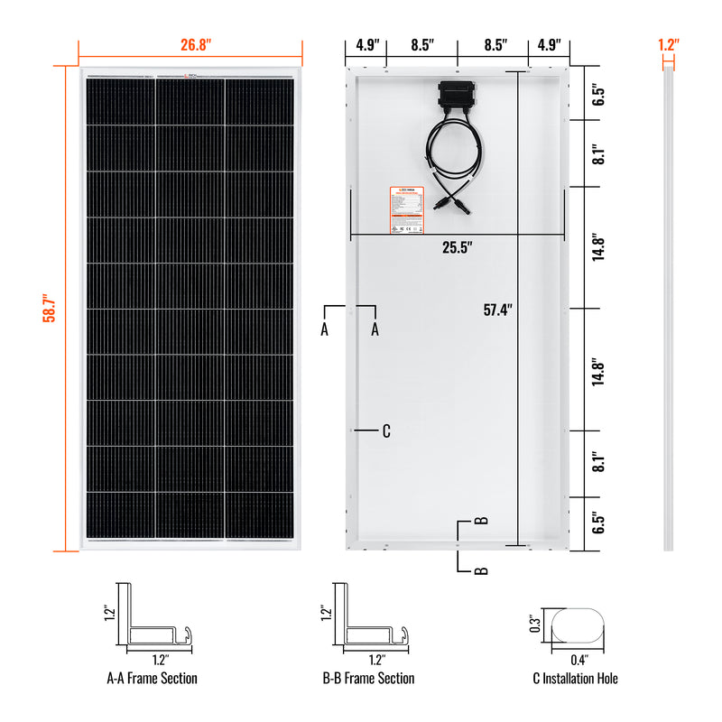 MEGA 200 | 200 Watt Solar Panel | Premier 12V Off-Grid Solar Panel for RVs Cabins, Boats | 25-Year Output Warranty | UL Certified