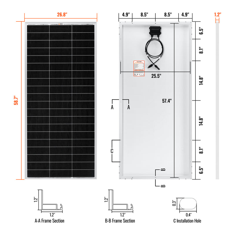 MEGA 200 PRO | 200 Watt 24 Volt Solar Panel | Premium 24V Off-Grid Solar Panel for RVs, Trailers, Cabins | 25-Year Output Warranty | UL Certified