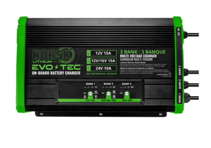 EVO-TEC™ 12V+12V/16V+24V – 3 Bank Selectable On-Board Charger – Norsk Lithium